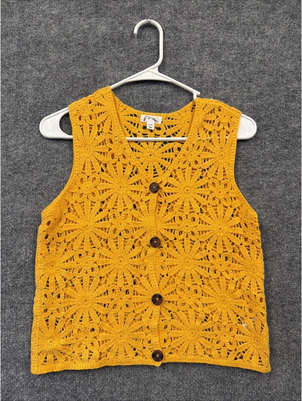 Art Class Custard Yellow Button Crochet Vest Size 14 Girls Youth